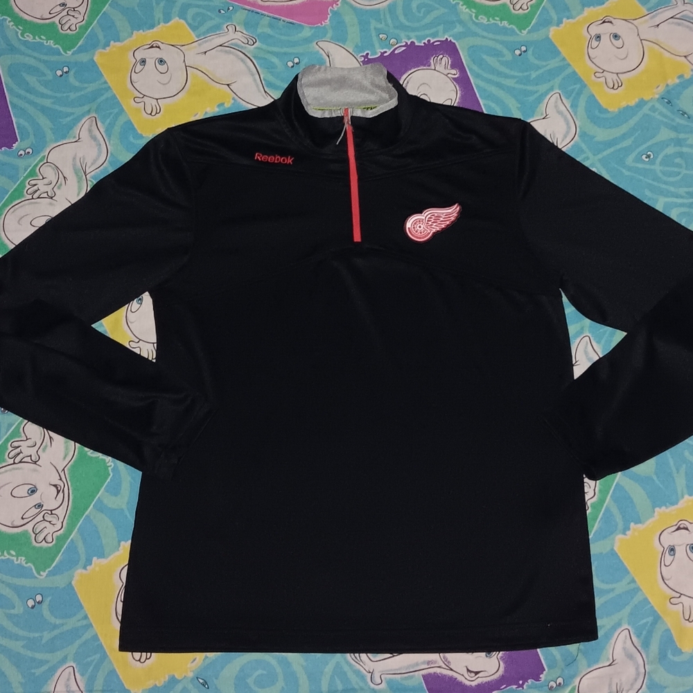 2014 Reebok 1/4 Zip Detroit Red Wings Long Sleeve Training Jersey Shirt Vintage